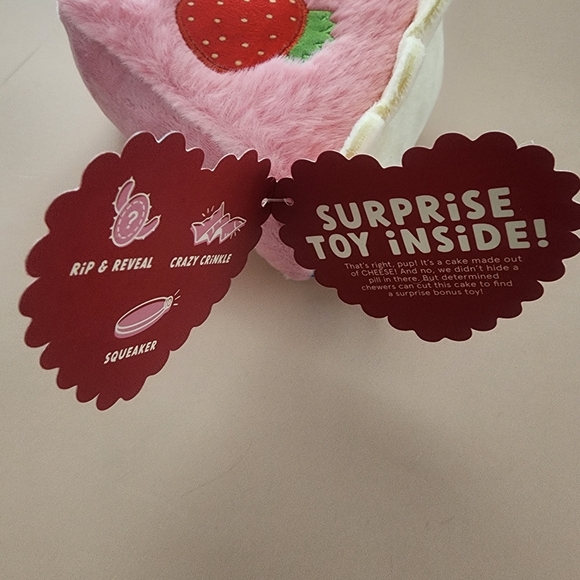Bark Pink Strawberry Betty Cheesecake Slice Plush Dog Toy-Squeaker Toy - Picture 5 of 8